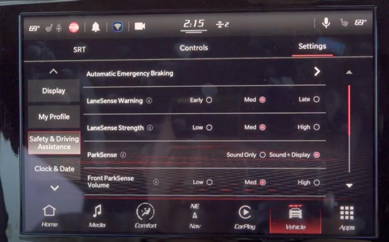 Dodge Durango Vehicle Settings Driver Assistance Settings