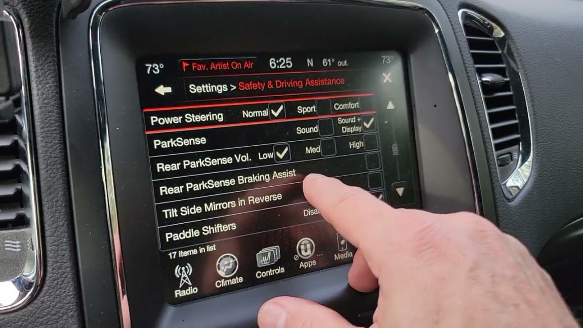 How to enable disable Rear Parksense Braking Assist Dodge Durango R/T RT  SXT SE GT Hellcat